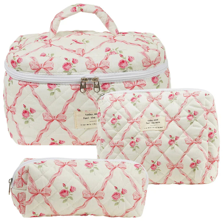 Elisse | Elegantes gepolstertes Make-up Taschen Set mit floralem Design