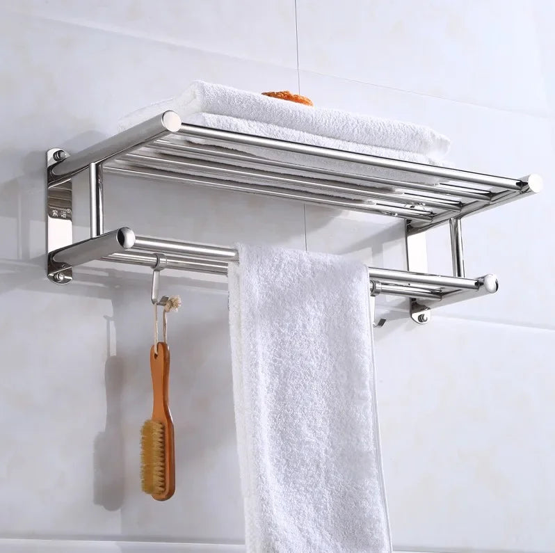  Edelstahl -Badezimmerhandtuchhalter - Wand -montiertes Handtuchregal mit Aufbewahrungsbrett-1