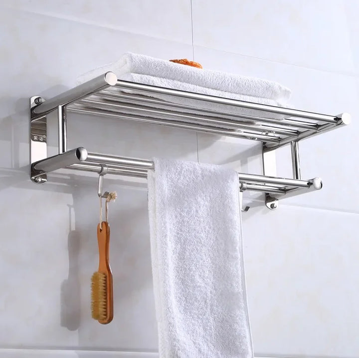  Edelstahl -Badezimmerhandtuchhalter - Wand -montiertes Handtuchregal mit Aufbewahrungsbrett-1