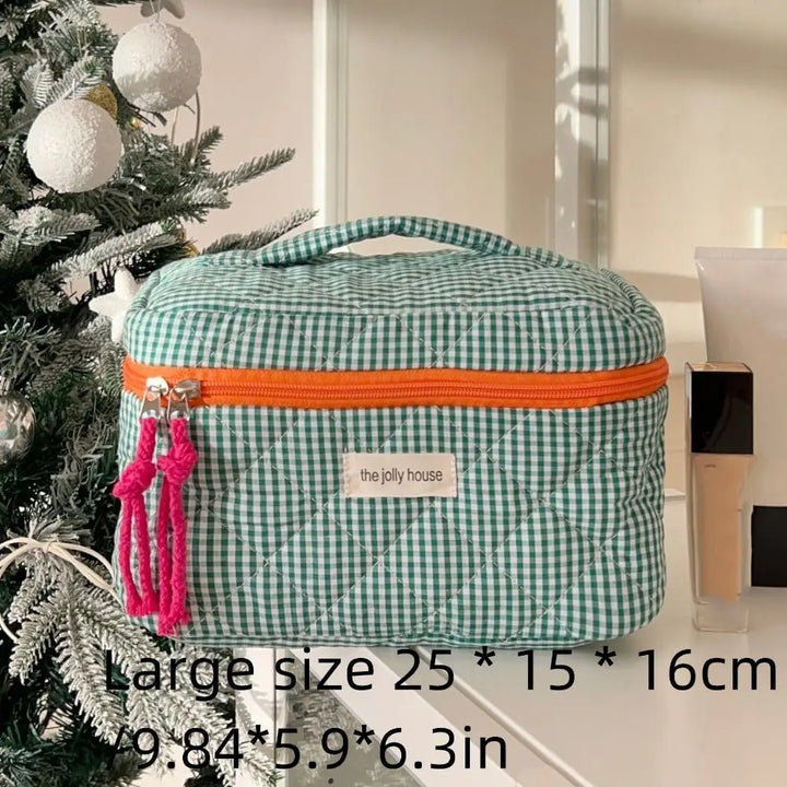 Rosielyn | Karierte Baumwoll-Kosmetiktasche für Reisen