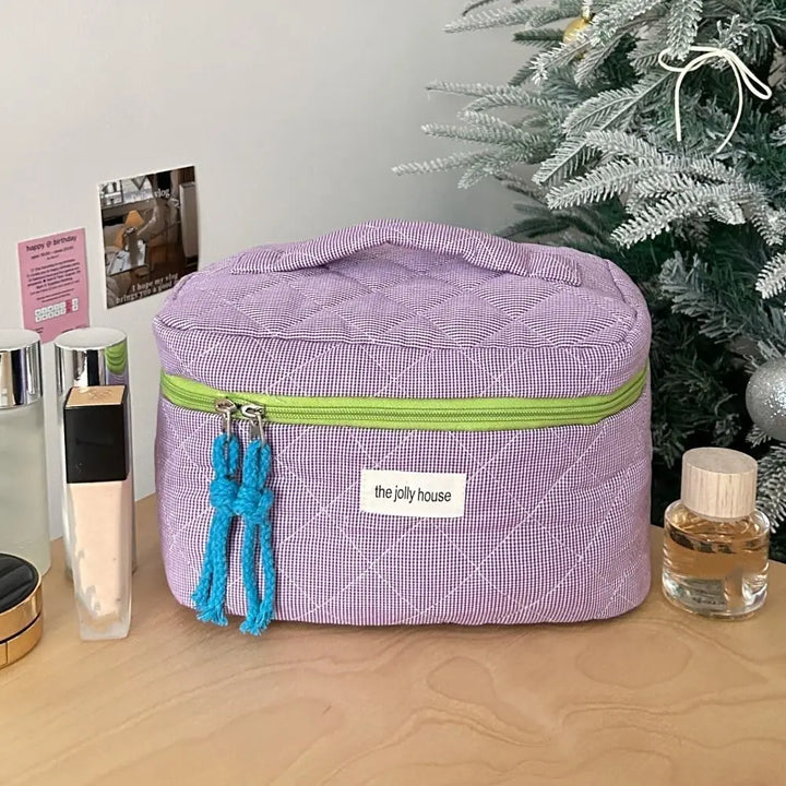 Rosielyn | Karierte Baumwoll-Kosmetiktasche für Reisen