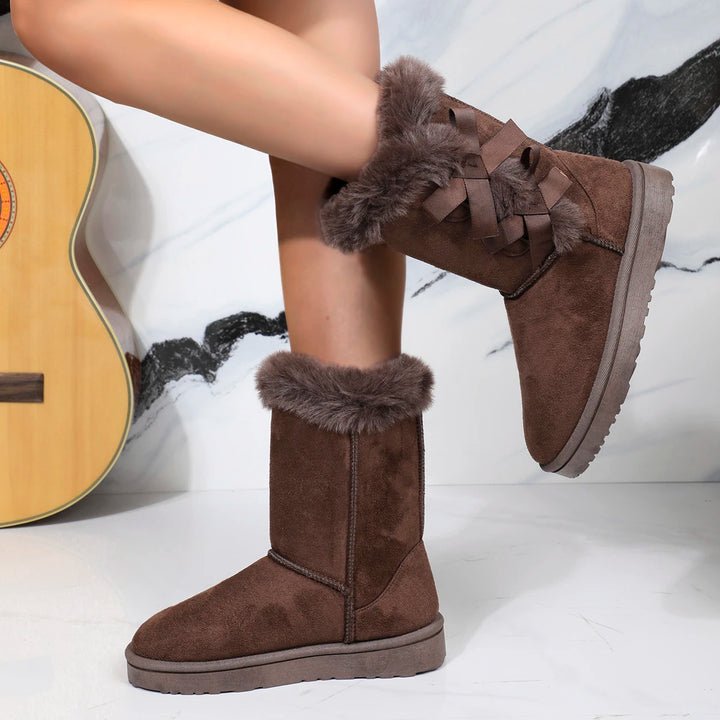 DES | Damen Winterstiefel Plüsch - Warme Boots mit Schleife