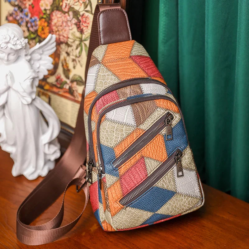 Fleur | Damen Farbblock Crossbody Tasche aus geprägtem PU-Leder