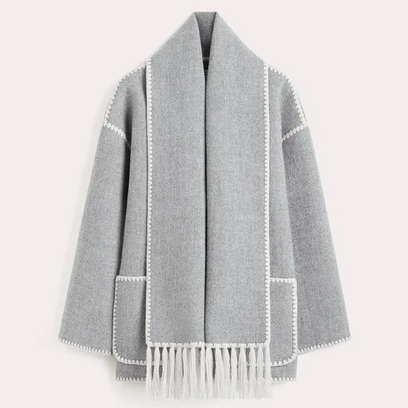 Hermia | Eleganter Damenmantel mit Schal – Stilvoller Wintermantel