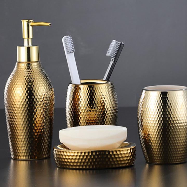  Badezimmerset - elegantes 4 -Stück -Set mit goldenen Akzenten für luxuriöses Erscheinungsbild-1