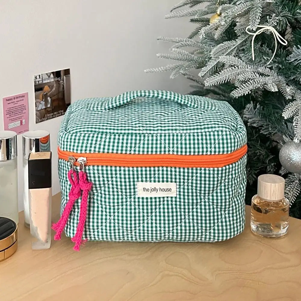 Rosielyn | Karierte Baumwoll-Kosmetiktasche für Reisen