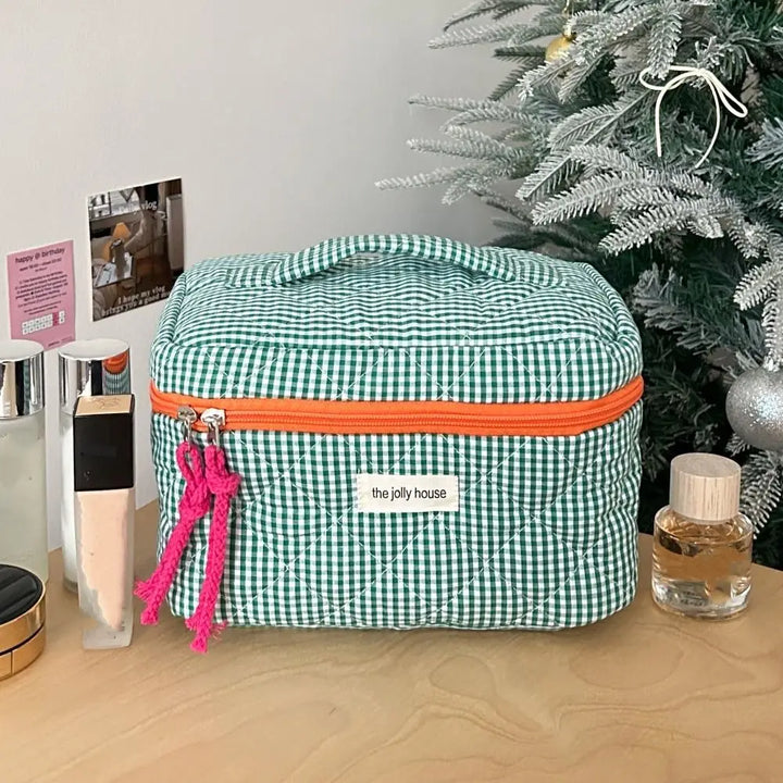 Rosielyn | Karierte Baumwoll-Kosmetiktasche für Reisen