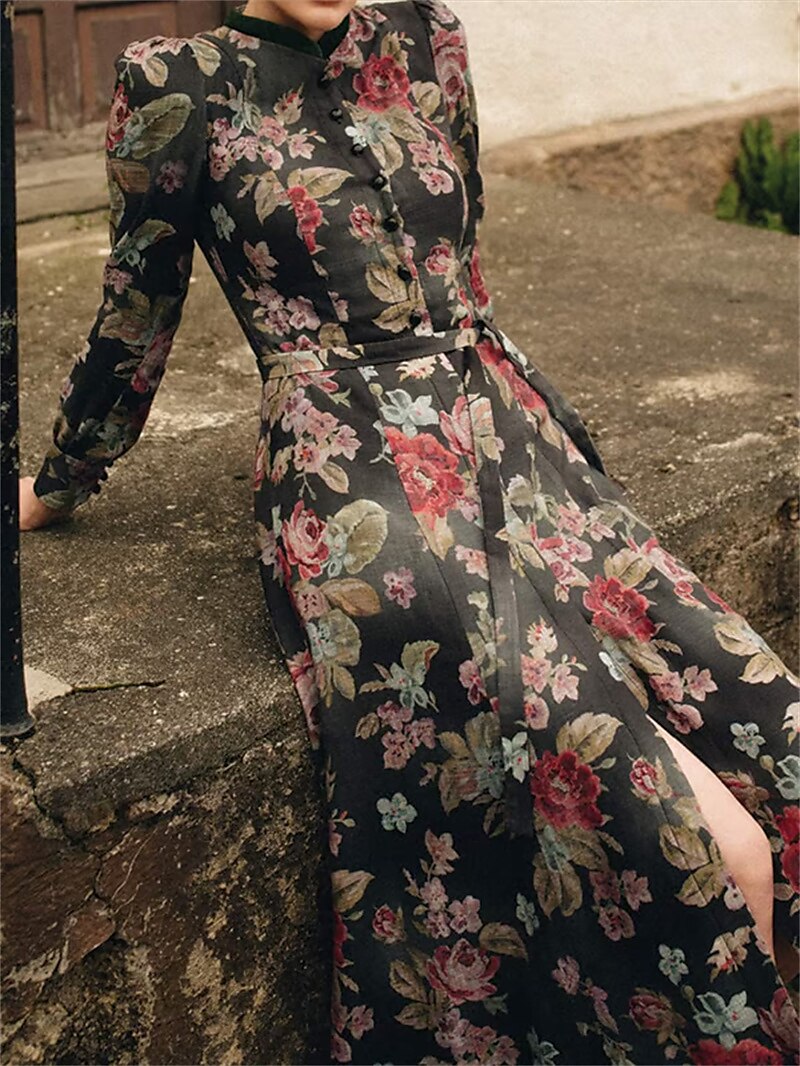 Schwarzes Vintage Dirndlkleid mit Blumenmuster – Oktoberfest | Mit Schürze für einen klassischen Trachtenstil 1
