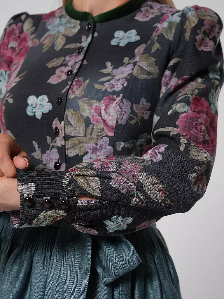 Schwarzes Vintage Dirndlkleid mit Blumenmuster – Oktoberfest | Mit Schürze für einen klassischen Trachtenstil 3