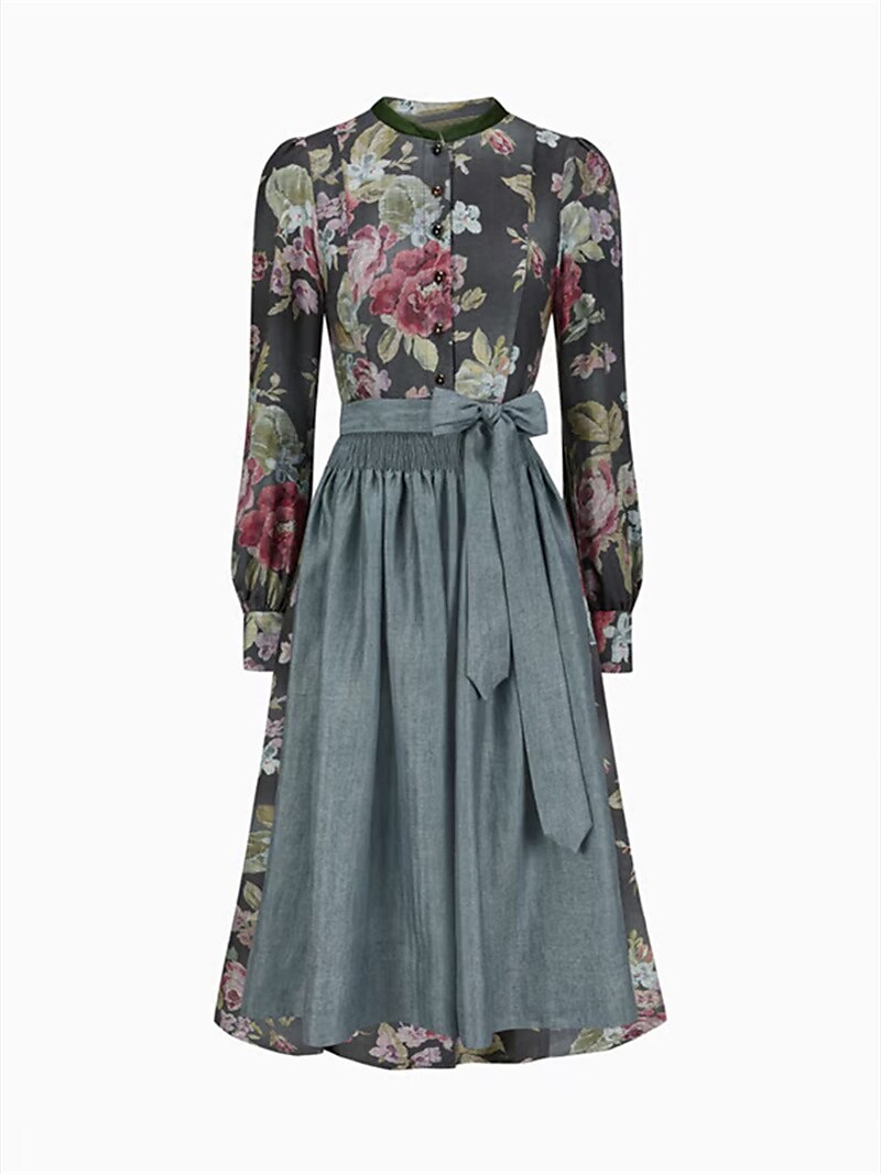 Schwarzes Vintage Dirndlkleid mit Blumenmuster – Oktoberfest | Mit Schürze für einen klassischen Trachtenstil 4