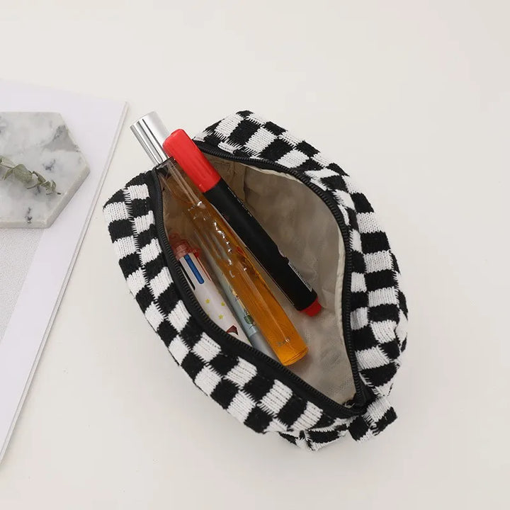 Amaris | Kompakte Y2K Karierte Make-up Kosmetiktasche