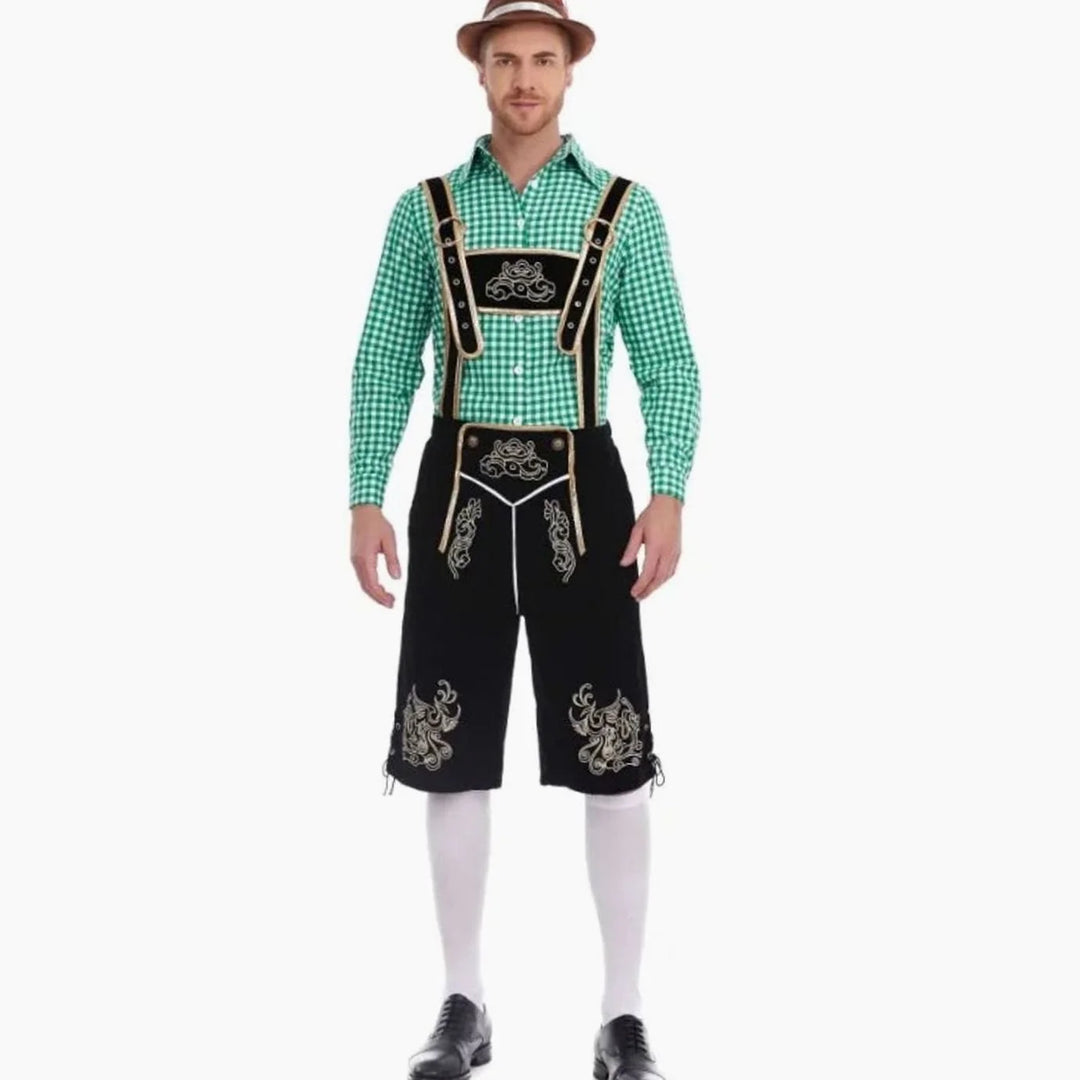Tobias | Herren Oktoberfest Trachten-Set Lederhosen-Stil Kniebundhose Karohemd 9