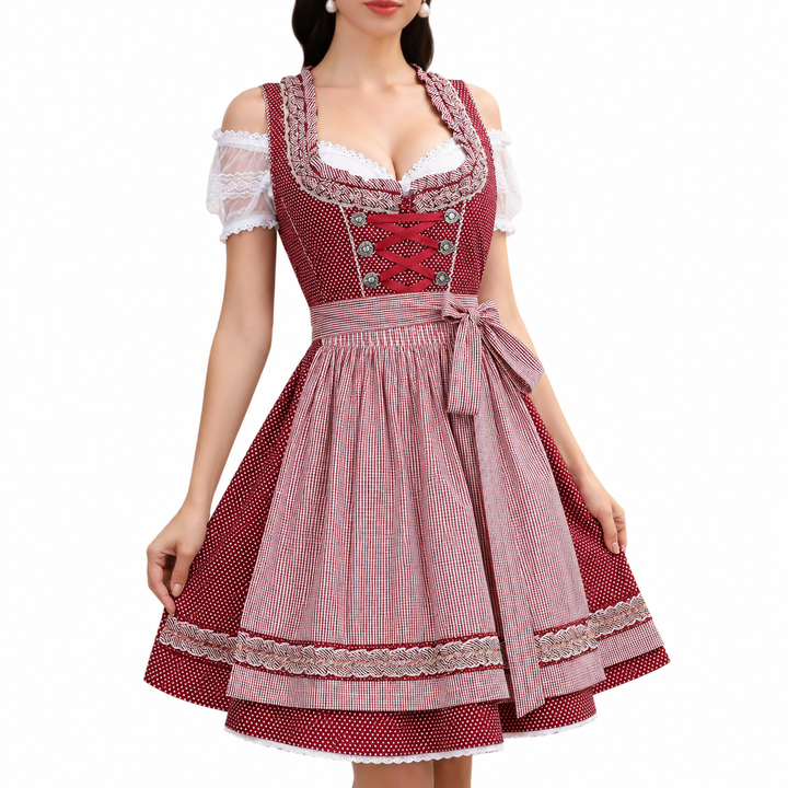 Dirndl Kleid mit Schürze und Mieder Schnürung für Damen Oktoberfest