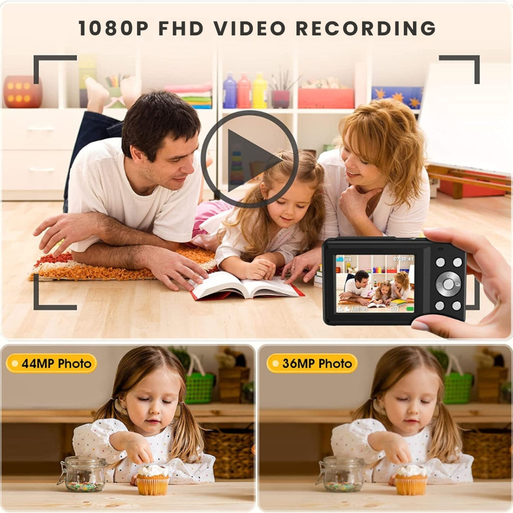 Tragbare Digitalkamera 1080P 44MP mit 16-fachem Zoom – Kompakte Vlogging-Kamera mit LCD-Bildschirm, wiederaufladbar, perfekt für Teenager und Studenten 7
