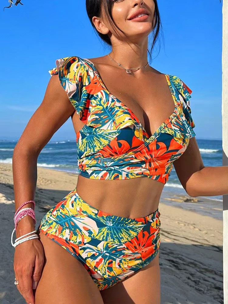 Tropischer Bikini -Bikini -Set mit fröhlicher Druck 1