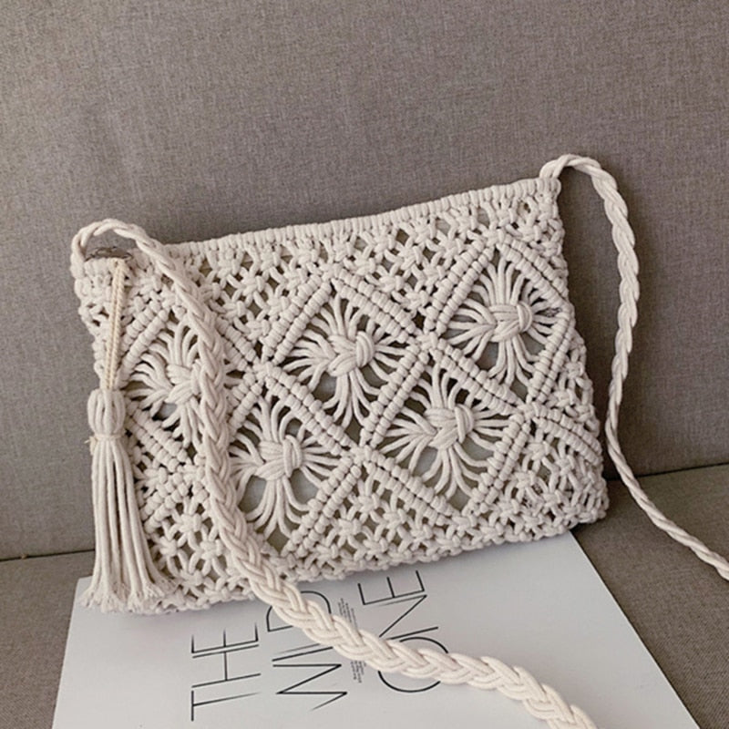 Umhängetasche Damen – Stylishe Gewebte Boho-Umhängetasche in Beige und Braun für Sommerliche Outfits 0