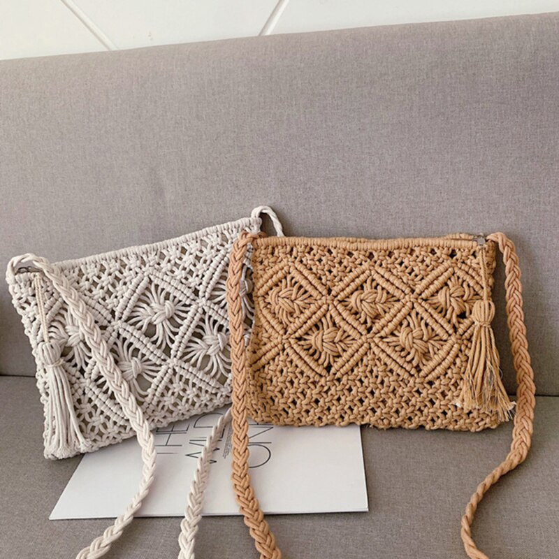 Umhängetasche Damen – Stylishe Gewebte Boho-Umhängetasche in Beige und Braun für Sommerliche Outfits 2