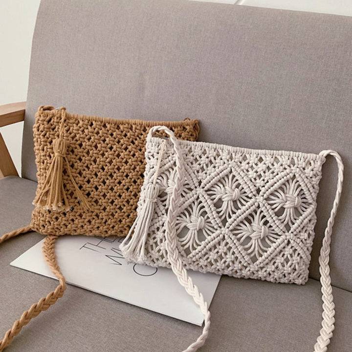 Umhängetasche Damen – Stylishe Gewebte Boho-Umhängetasche in Beige und Braun für Sommerliche Outfits 3