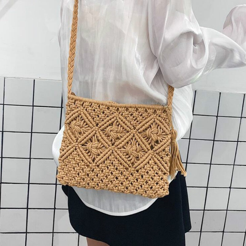 Umhängetasche Damen – Stylishe Gewebte Boho-Umhängetasche in Beige und Braun für Sommerliche Outfits 5
