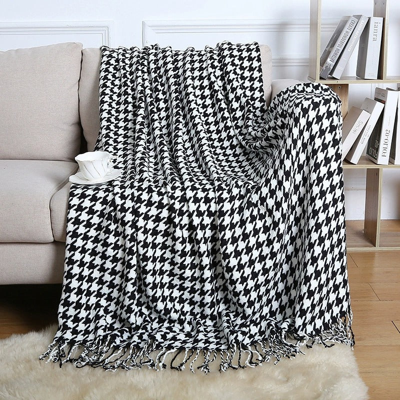 Damen Wolldecke Elegantes Hahnentritt-Muster Synthetische Wolle