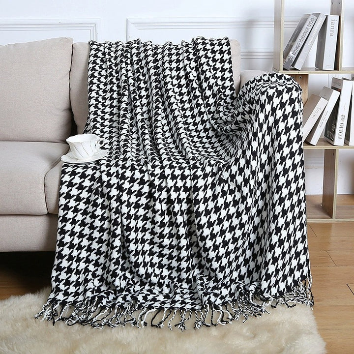 Damen Wolldecke Elegantes Hahnentritt-Muster Synthetische Wolle