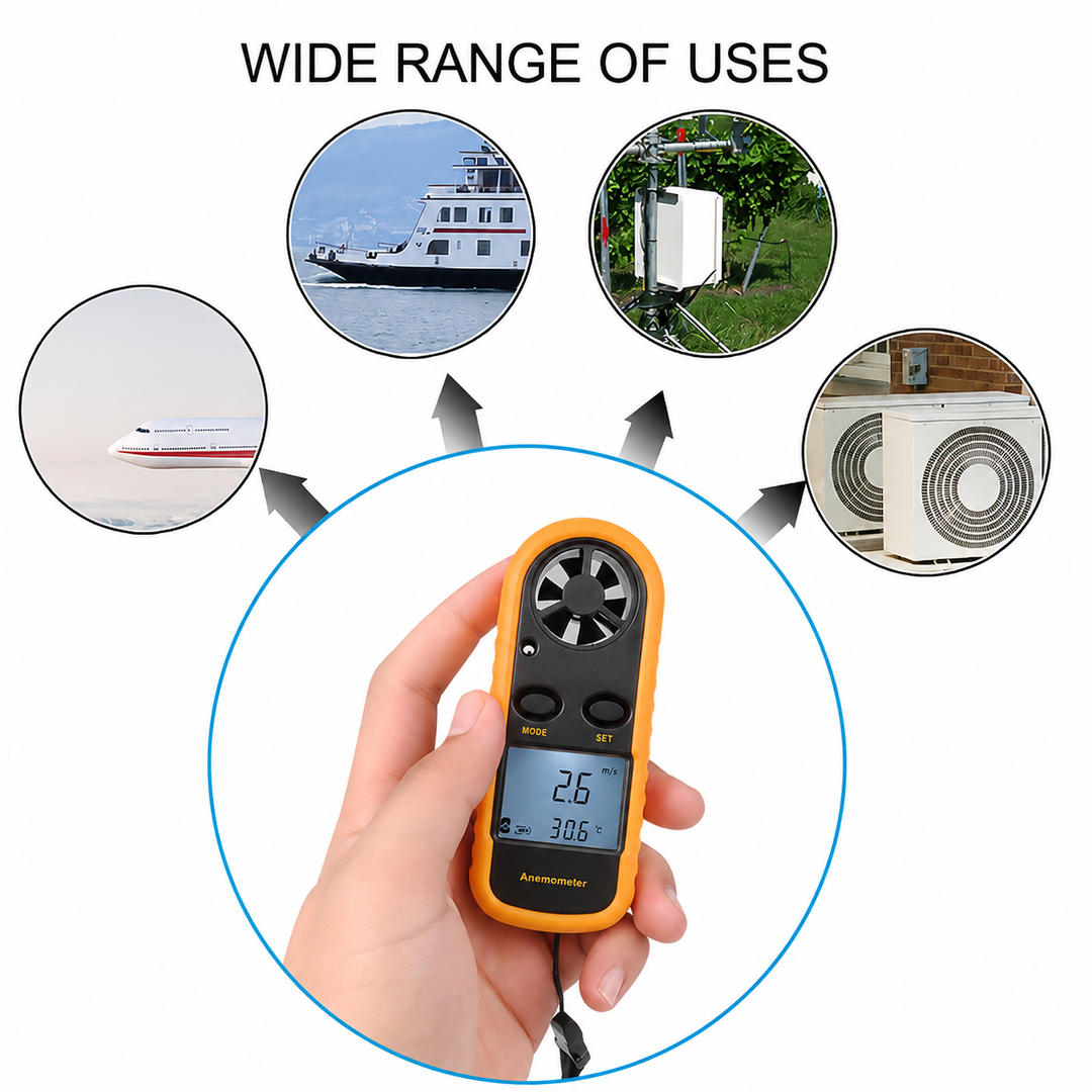 Digitales Windgeschwindigkeitsmesser mit klarem LCD -Display - tragbarer Windemometer für Outdoor -Aktivitäten