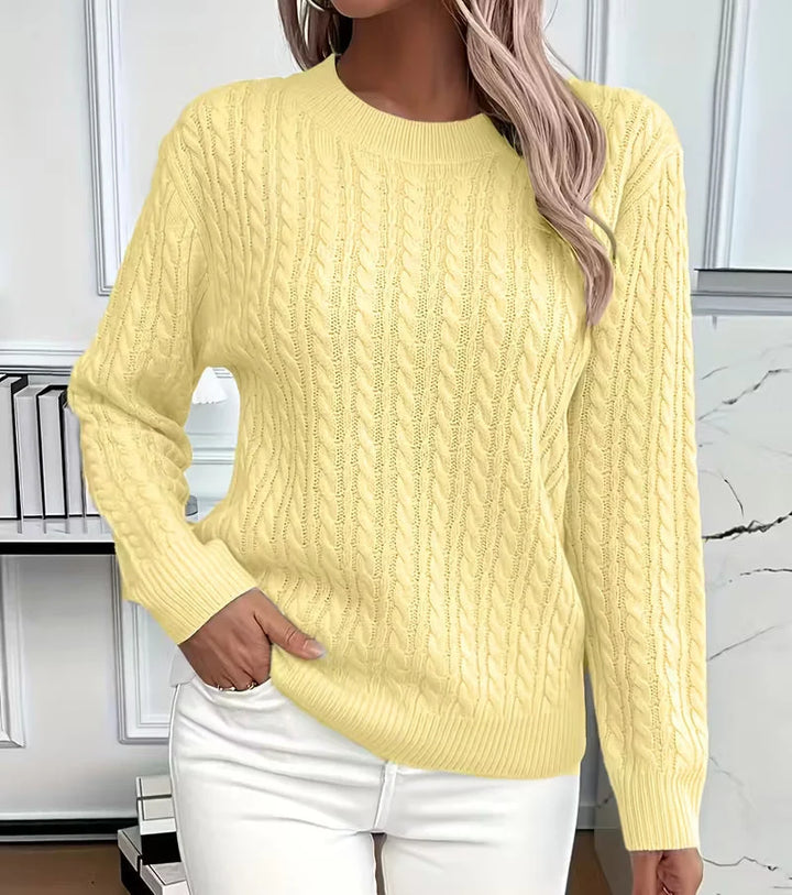 Women's Cable-Knit Crew-Neck Sweater with Ribbed Trim 2
