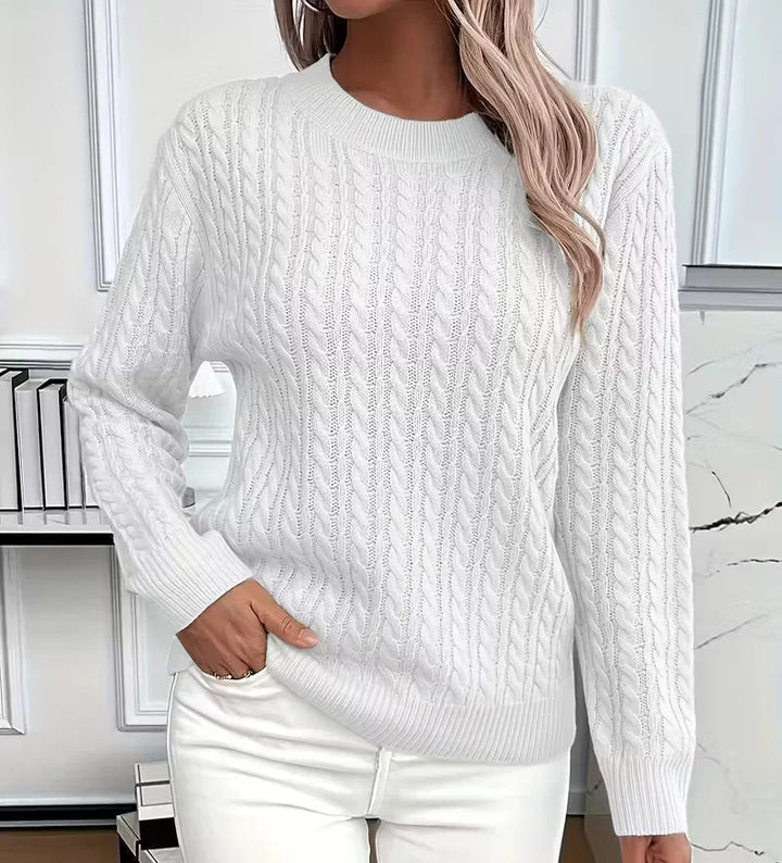 Women's Cable-Knit Crew-Neck Sweater with Ribbed Trim 3