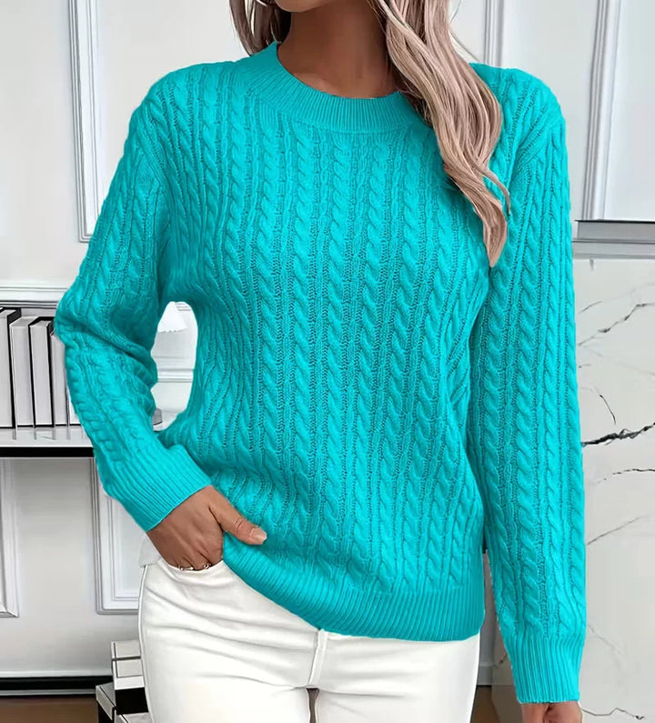 Women's Cable-Knit Crew-Neck Sweater with Ribbed Trim 4