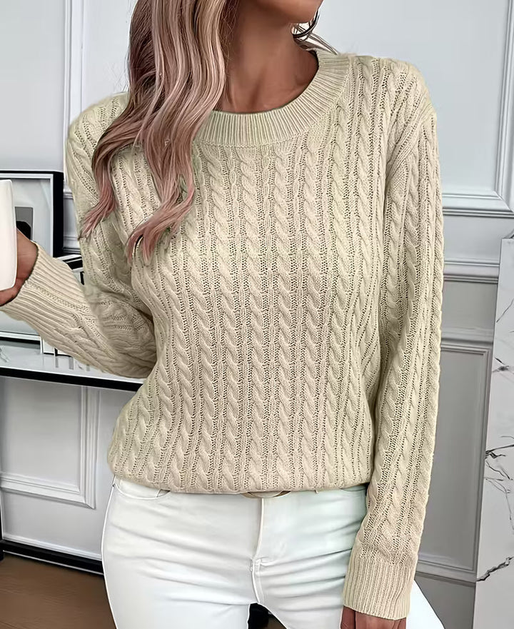 Women's Cable-Knit Crew-Neck Sweater with Ribbed Trim 5