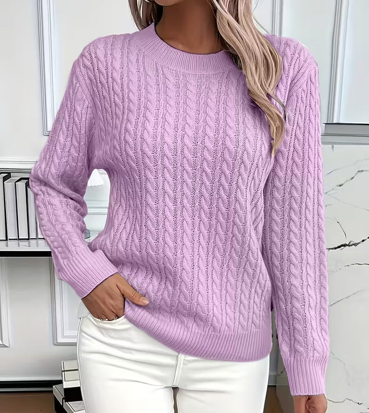 Women's Cable-Knit Crew-Neck Sweater with Ribbed Trim 6