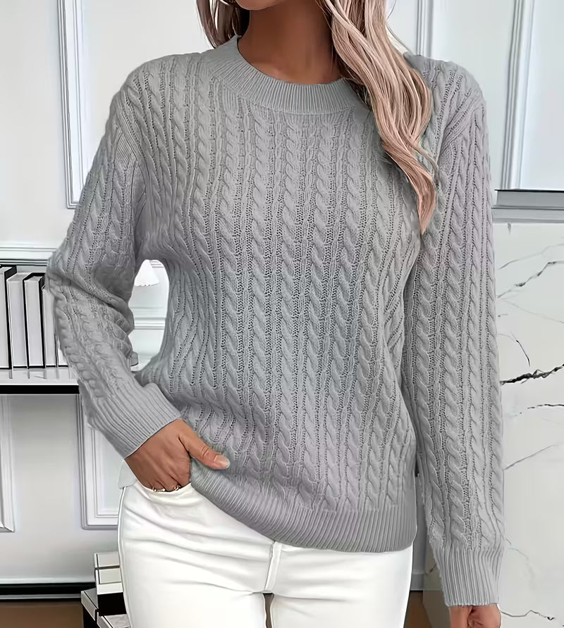 Women's Cable-Knit Crew-Neck Sweater with Ribbed Trim 7