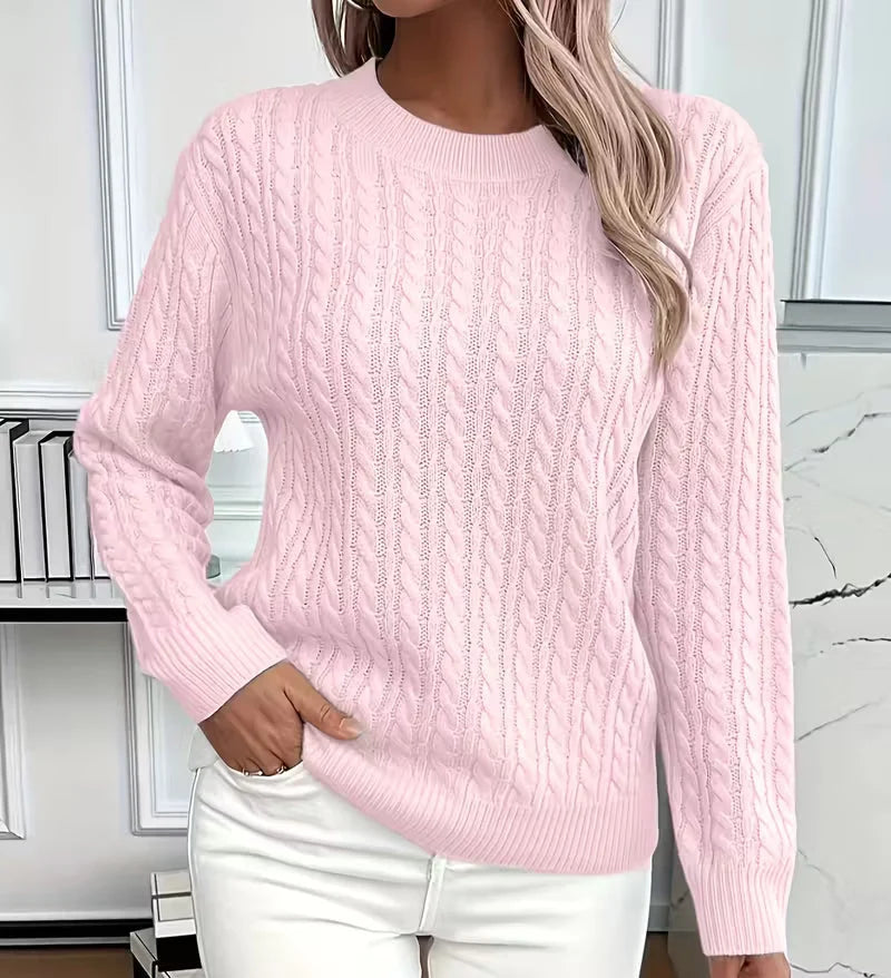 Women's Cable-Knit Crew-Neck Sweater with Ribbed Trim 8