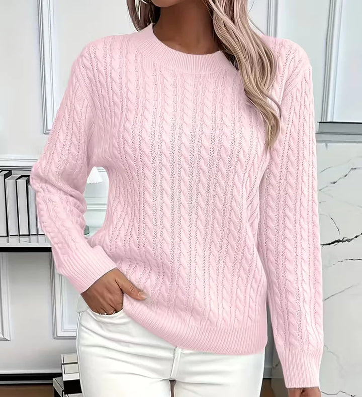 Women's Cable-Knit Crew-Neck Sweater with Ribbed Trim 8
