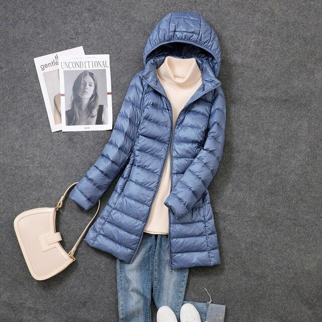 Women's Quilted Down Jacket with Detachable Hood 1