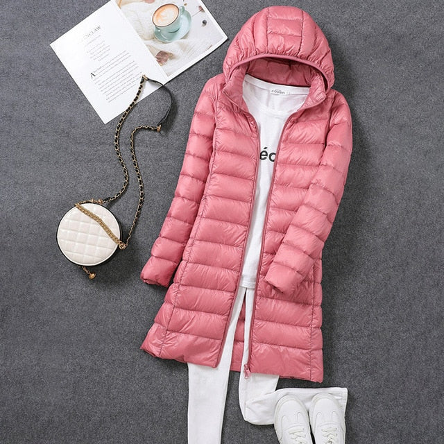 Women's Quilted Down Jacket with Detachable Hood 4