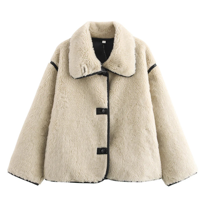 Women's Shawl Collar Teddy Jacket Button Front 0