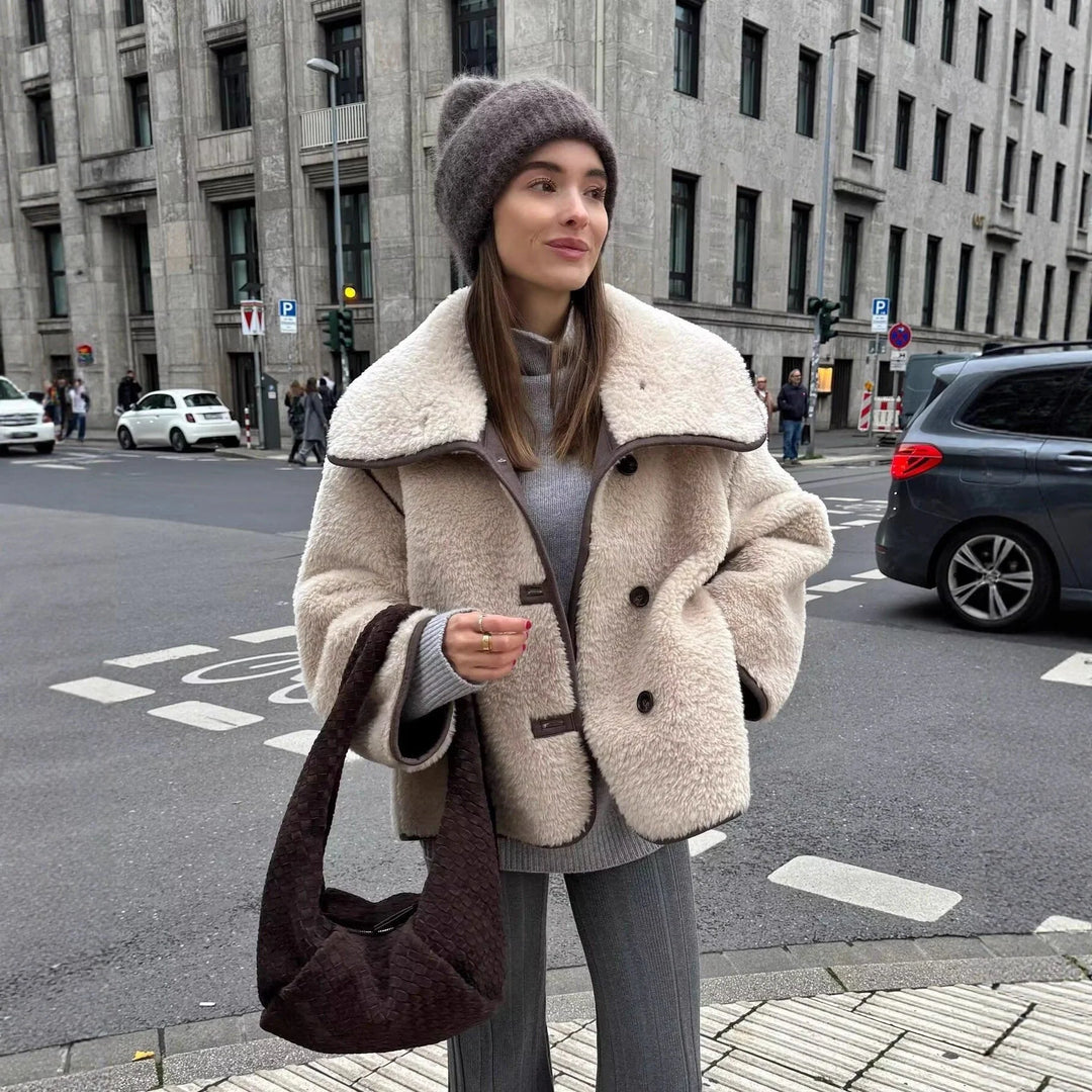 Women's Shawl Collar Teddy Jacket Button Front 2