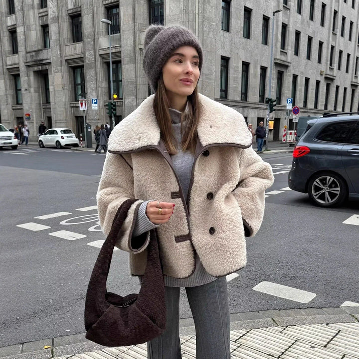 Women's Shawl Collar Teddy Jacket Button Front 2