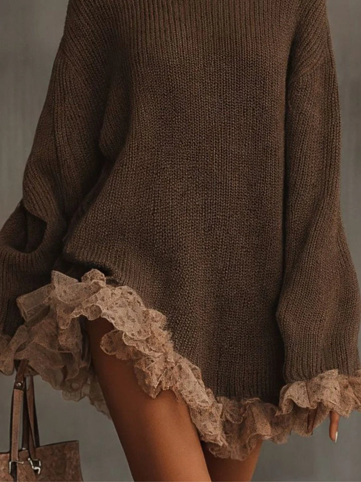 Women's Turtleneck Knit Dress with Ruffle Hem 1