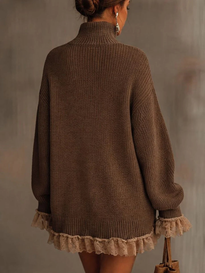 Women's Turtleneck Knit Dress with Ruffle Hem 2
