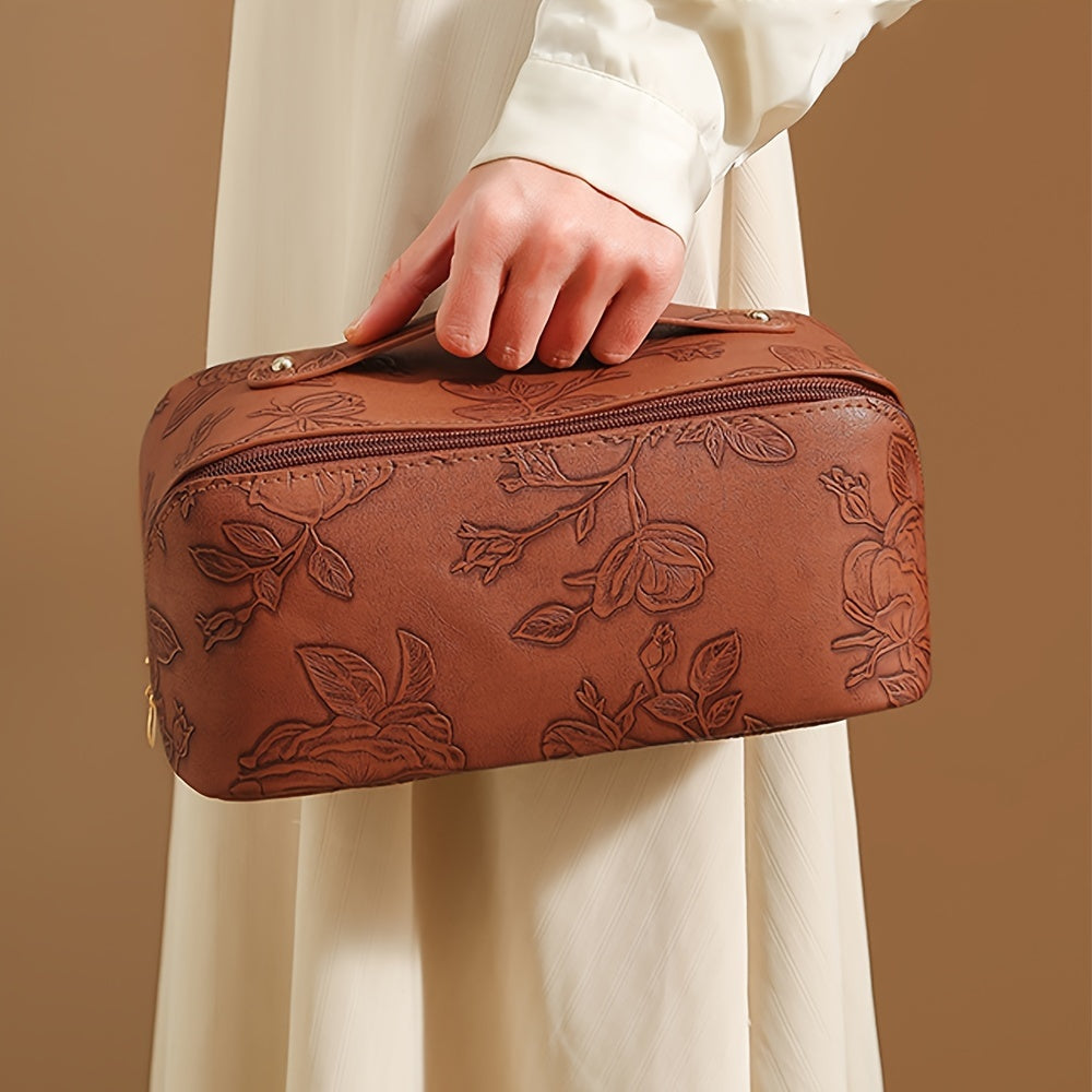 Camila | Floral geprägte und geräumige Aufbewahrungskosmetiktasche