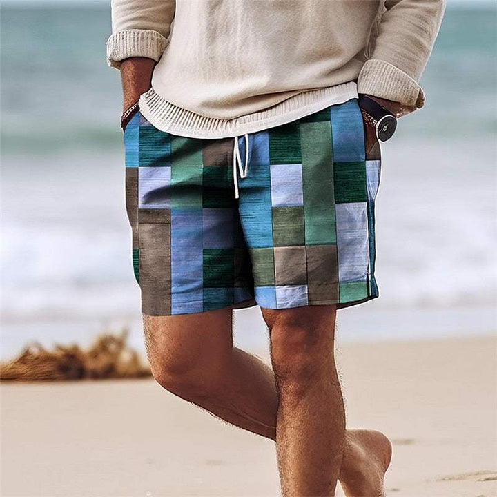  Herren -Patchwork -Shorts - Knielänge - elastische Taille mit Kordelkordel - leicht und atmungsaktiv-3