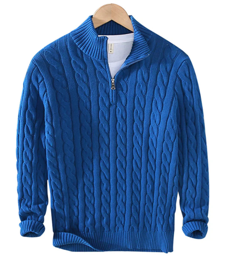 Matthias | Modischer Strickpullover mit Zopfmuster und Reißverschluss