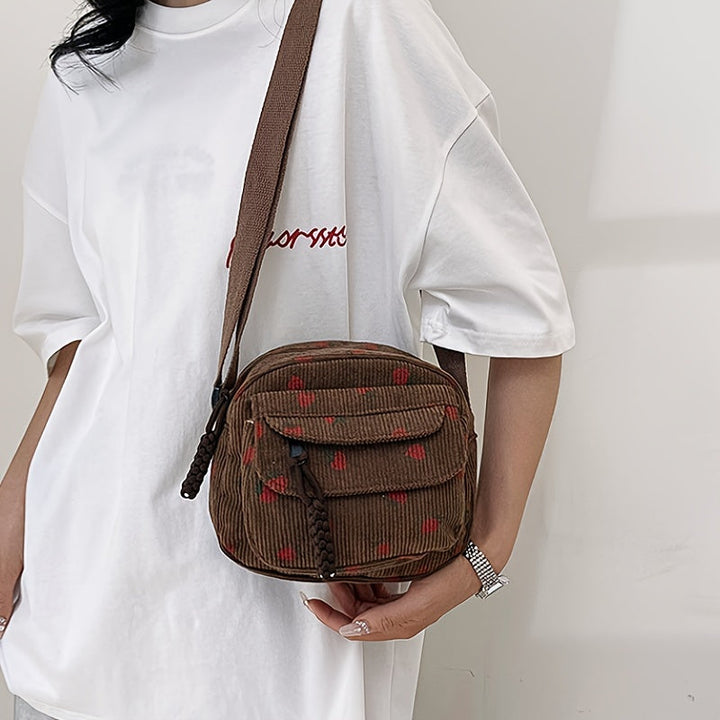 Fleur | Erdbeer Corduroy Schultertasche