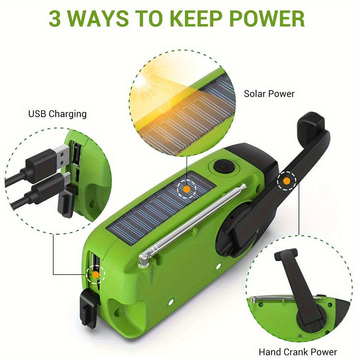 Kompaktes Notfallradio mit 2000mah Power Bank, Solar, Handkurbel und eingebaute Taschenlampe für die Verwendung im Freien-3