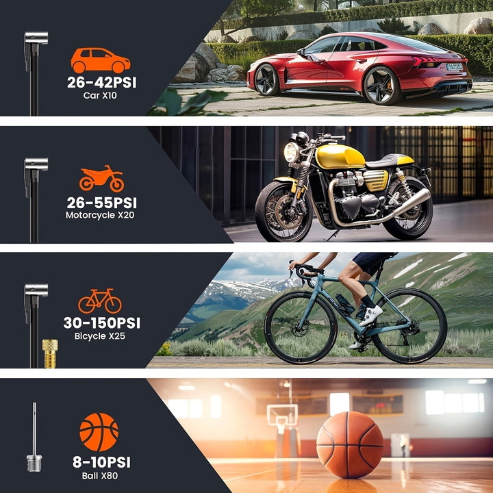 Tragbarer Luftkompressor mit LCD -Bildschirm und LED -Licht - 150 psi -Inflator für Autos, Fahrräder und Sportgeräte-4