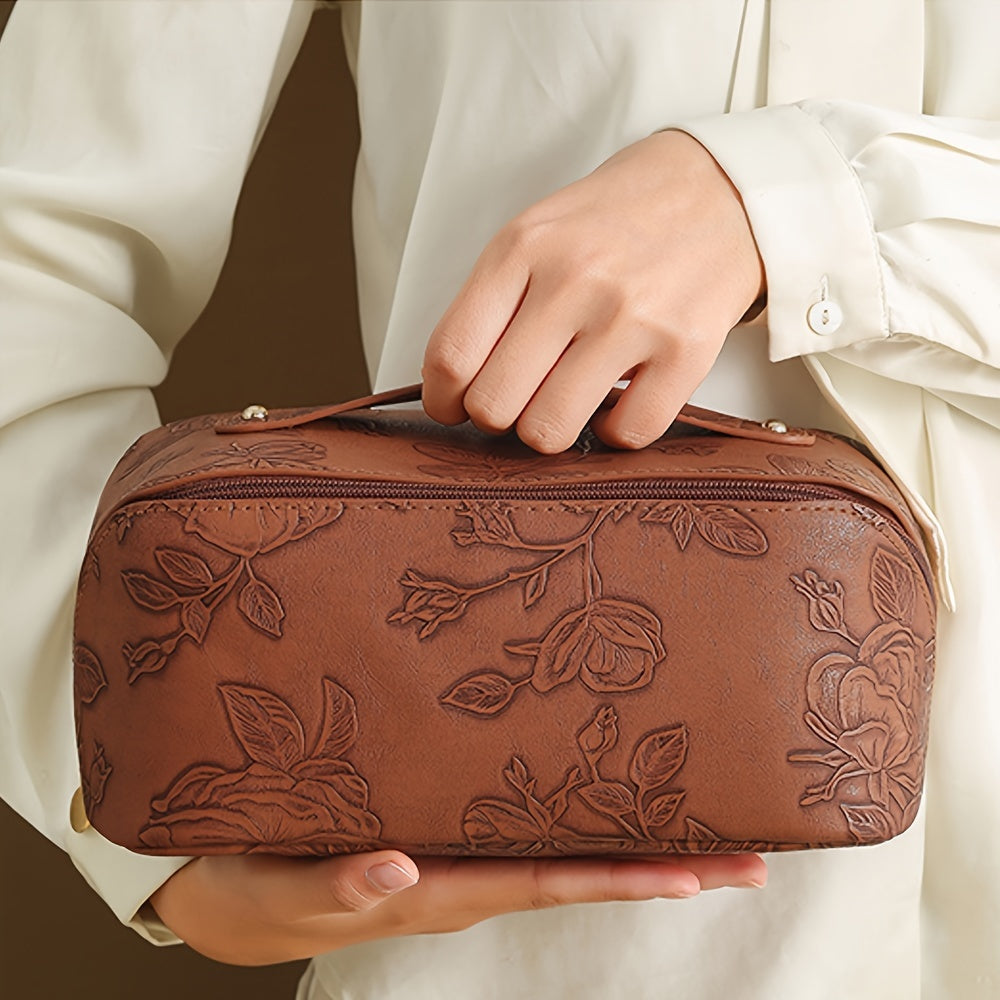 Camila | Floral geprägte und geräumige Aufbewahrungskosmetiktasche