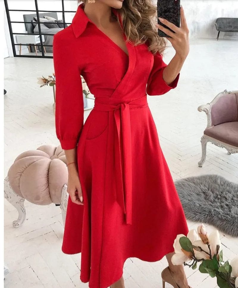 Ysabella | Schickes Midi-Kleid mit Gürtel - Ideal für Abendliche Eleganz