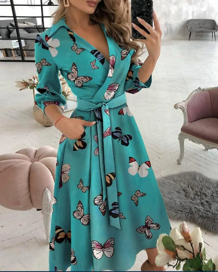 Ysabella | Schickes Midi-Kleid mit Gürtel - Ideal für Abendliche Eleganz